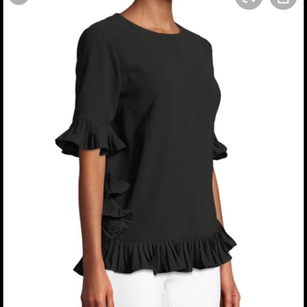 Carmen Marc Valvo Pleated-Trim Elbow-Sleeve Blouse - Picture 4 of 14